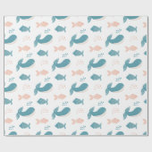 Stomme gekke blauwe walvis en vis. Nautisch dier Cadeaupapier (Vlak)