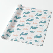 Stomme gekke blauwe walvis en vis. Nautisch dier Cadeaupapier (Uitgerold)