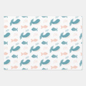 Stomme gekke blauwe walvis en vis. Nautisch dier Inpakpapier Vel (Voorkant 2)