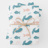 Stomme gekke blauwe walvis en vis. Nautisch dier Inpakpapier Vel (In situ)