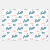 Stomme gekke blauwe walvis en vis. Nautisch dier Inpakpapier Vel (Voorkant)