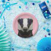 Stomme geometrische badger roze papieren bordje (Feest)