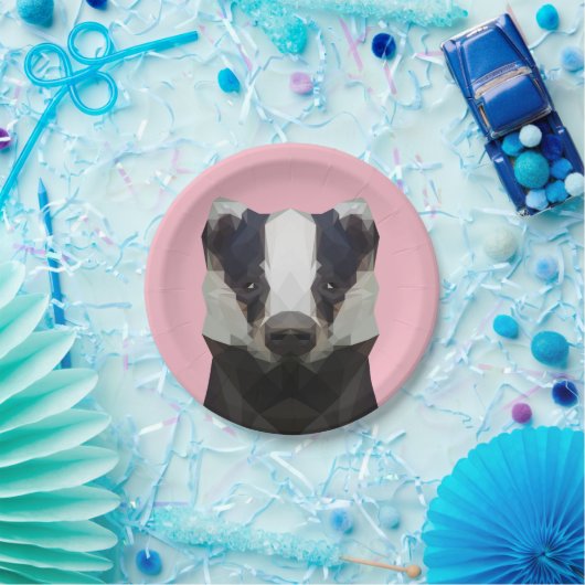 Stomme geometrische badger roze papieren bordje (Feest)