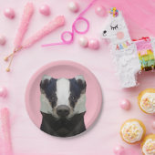 Stomme geometrische badger roze papieren bordje (Feest)