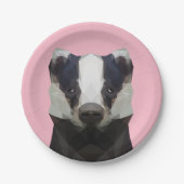 Stomme geometrische badger roze papieren bordje (Voorkant)
