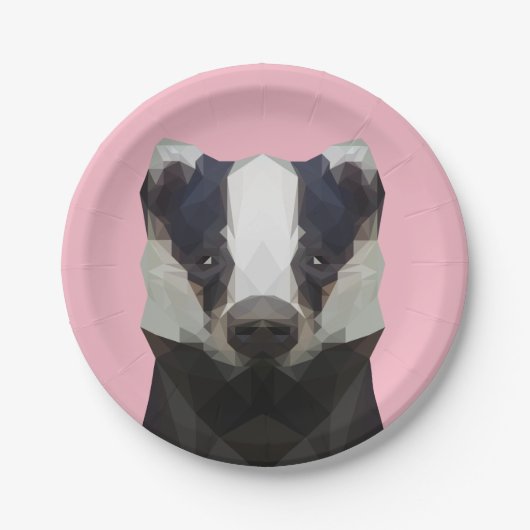 Stomme geometrische badger roze papieren bordje (Voorkant)