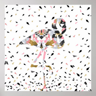 Stomme geometrische Flamingo abstract ontwerp Poster