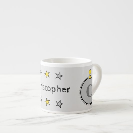 Stomme giraffe grijs geel met sterren espresso kop (Voorkant rechts)