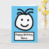 Stomme glimlachende gezichten Blauwe verjaardag Kaart (Gele Bloem)