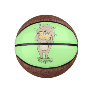 Stomme glimlachende hamster met pinda-cartoon basketbal