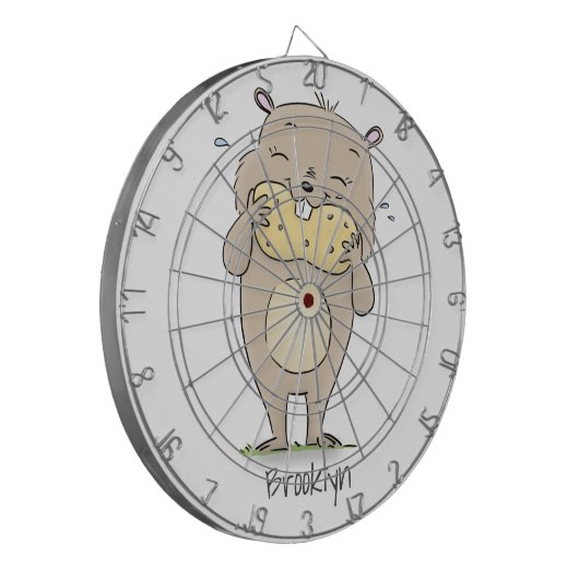 Stomme glimlachende hamster met pinda-cartoon dartbord (Voorkant Links)