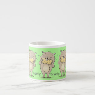 Stomme glimlachende hamster met pinda-cartoon espresso kop
