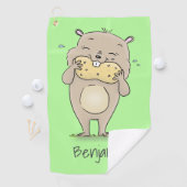 Stomme glimlachende hamster met pinda-cartoon golfhanddoek (Insitu)