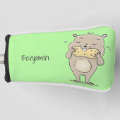 Stomme glimlachende hamster met pinda-cartoon golfheadcover (Voorkant)