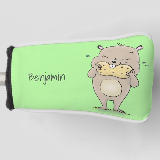 Stomme glimlachende hamster met pinda-cartoon golfheadcover (Voorkant)