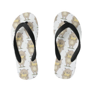 Stomme glimlachende hamster met pinda-cartoon kinder teenslippers
