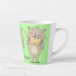 Stomme glimlachende hamster met pinda-cartoon latte mok