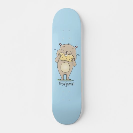 Stomme glimlachende hamster met pinda-cartoon persoonlijk skateboard (Voorkant)