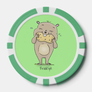 Stomme glimlachende hamster met pinda-cartoon poker chips