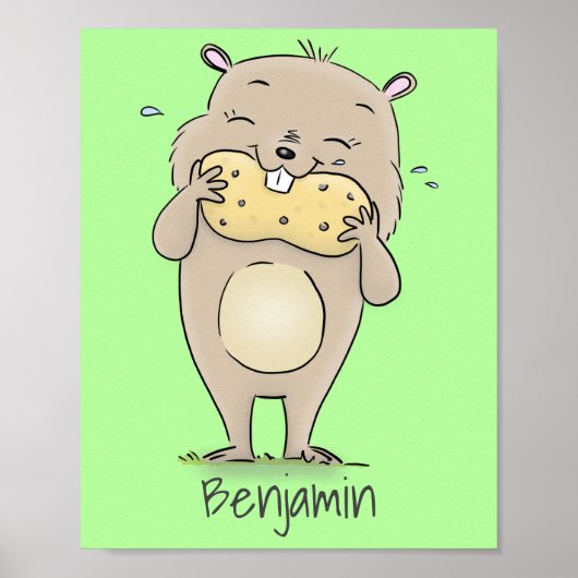 Stomme glimlachende hamster met pinda-cartoon poster (Voorkant)