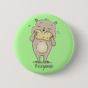 Stomme glimlachende hamster met pinda-cartoon ronde button 5,7 cm