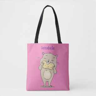 Stomme glimlachende hamster met pinda-cartoon tote bag