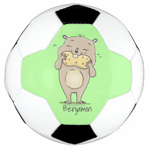 Stomme glimlachende hamster met pinda-cartoon voetbal