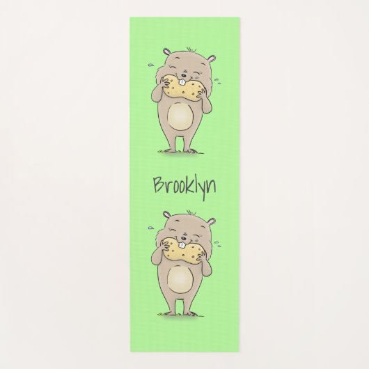 Stomme glimlachende hamster met pinda-cartoon yogamat (Voorkant)