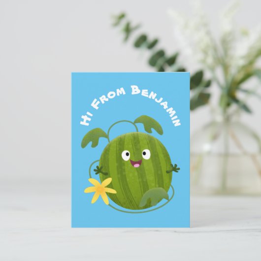 Stomme glimlachende watermeloen cartoon briefkaart (Staand voorkant)