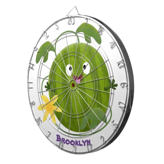 Stomme glimlachende watermeloen cartoon dartbord (Voorkant Rechts)