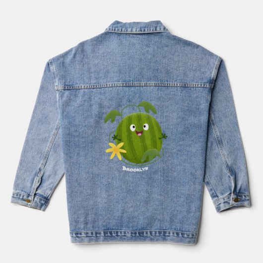 Stomme glimlachende watermeloen cartoon denim jacket (Achterkant)