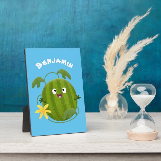 Stomme glimlachende watermeloen cartoon fotoplaat (Zijkant)