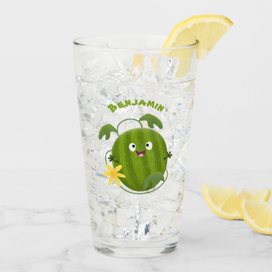 Stomme glimlachende watermeloen cartoon glas (Achterkant ijs)
