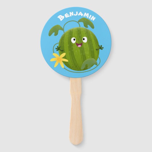 Stomme glimlachende watermeloen cartoon handwaaier (Voorkant)