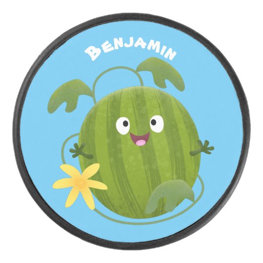 Stomme glimlachende watermeloen cartoon hockey puck (Voorkant)