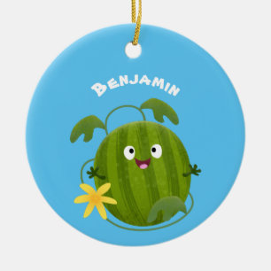 Stomme glimlachende watermeloen cartoon keramisch ornament