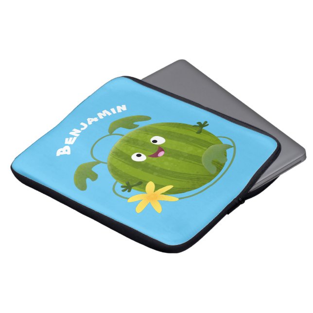 Stomme glimlachende watermeloen cartoon laptop sleeve (Voorkant top)
