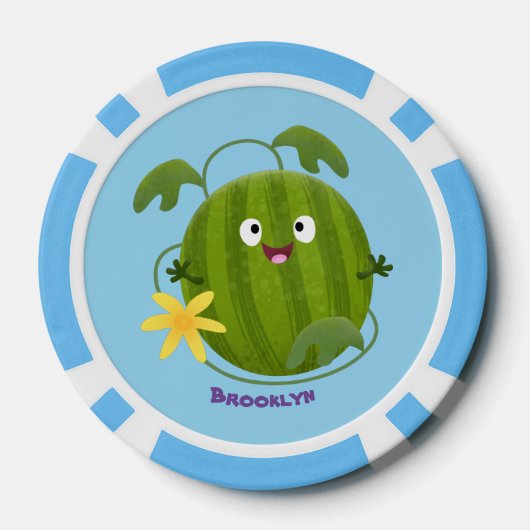 Stomme glimlachende watermeloen cartoon poker chips (Achterkant)
