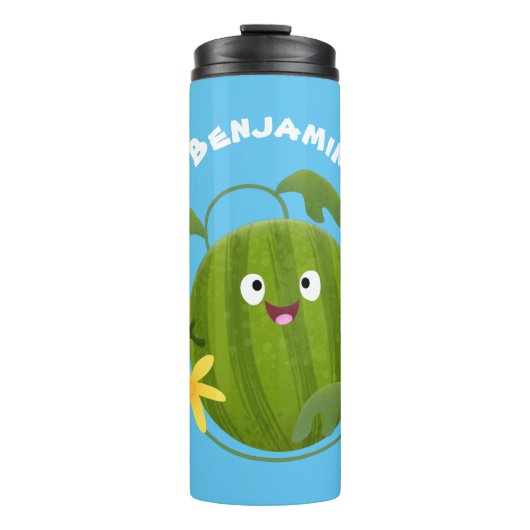 Stomme glimlachende watermeloen cartoon thermosbeker (Voorkant)