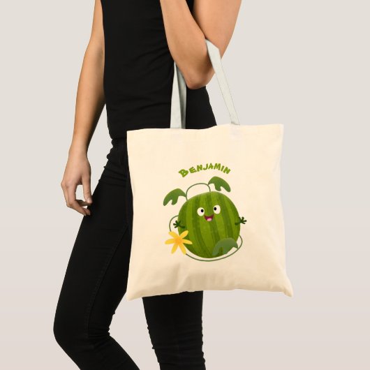 Stomme glimlachende watermeloen cartoon tote bag (Voorkant (product))