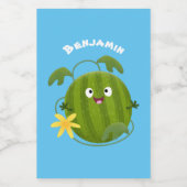 Stomme glimlachende watermeloen cartoon voedselcontainer etiket (Enkel label)