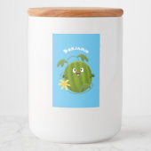 Stomme glimlachende watermeloen cartoon voedselcontainer etiket (Voorkant)