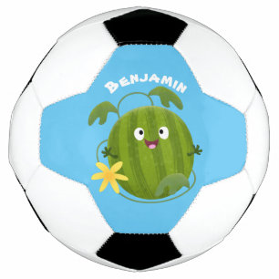 Stomme glimlachende watermeloen cartoon voetbal