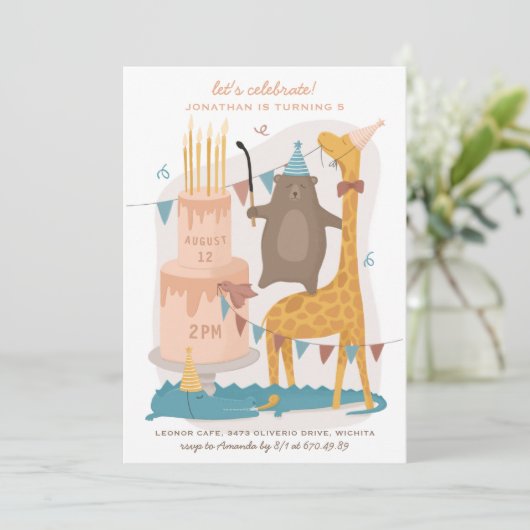 Stomme grappige dieren: beer giraffe. Kinderen Kaart (Staand voorkant)