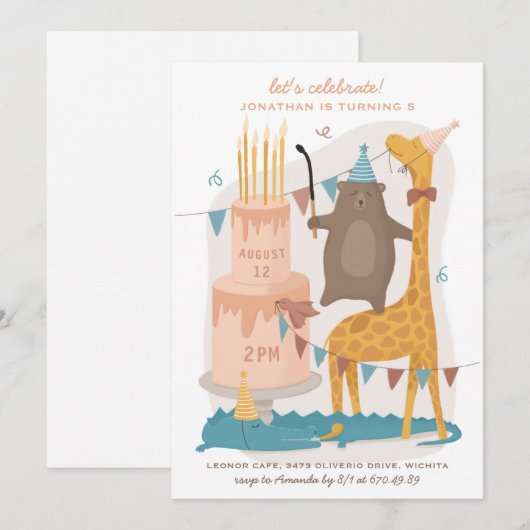 Stomme grappige dieren: beer giraffe. Kinderen Kaart (Voorkant / Achterkant)