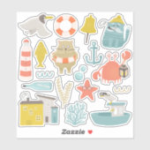 Stomme grappige katten, meeuw, krab. Nautische zee Sticker (Vel)