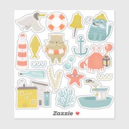 Stomme grappige katten, meeuw, krab. Nautische zee Sticker