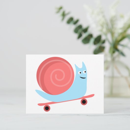 Stomme grappige slakkerritten op skateboard briefkaart (Staand voorkant)