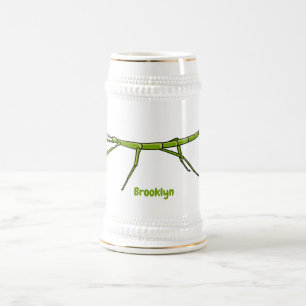 Stomme groene stokinsecten met gelukkige gezichten bierpul