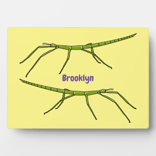 Stomme groene stokinsecten met gelukkige gezichten fotoplaat (voorkant)